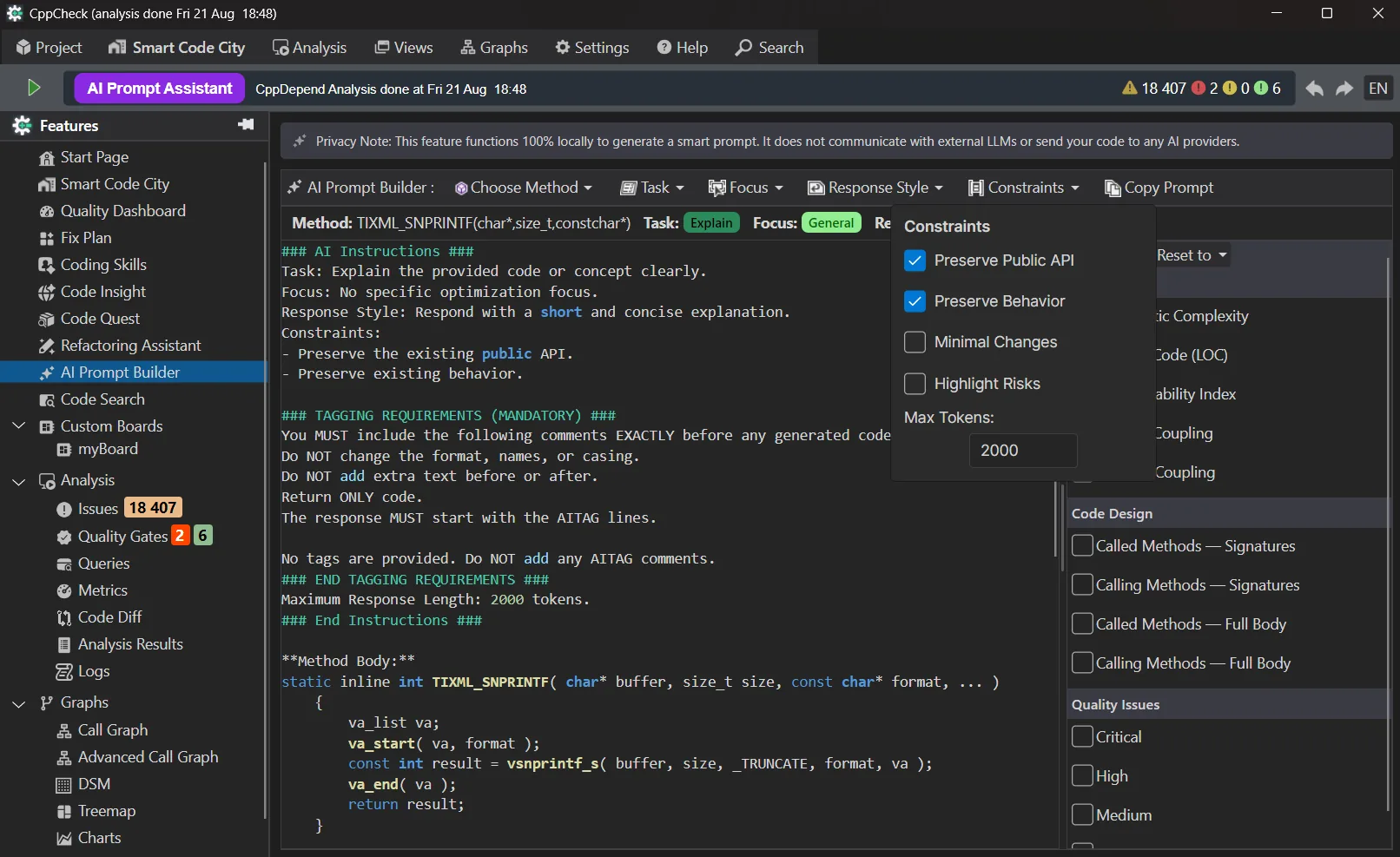 AI Prompt Builder constraints: preserve API, preserve behavior, max tokens