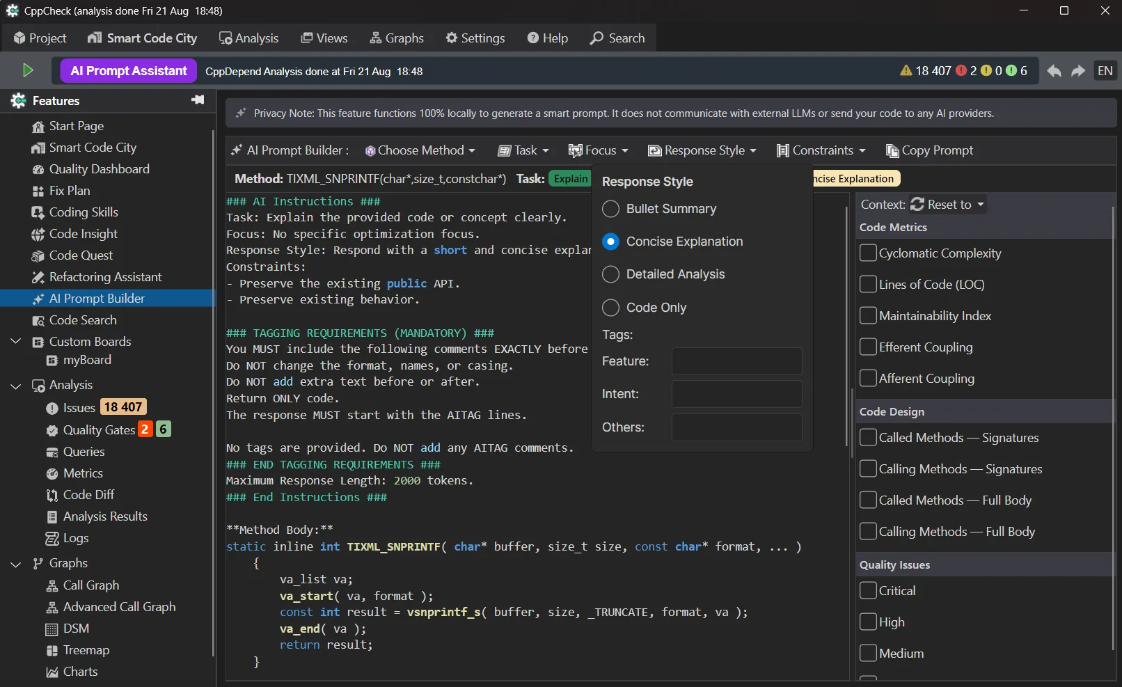 AI Prompt Builder response style selector