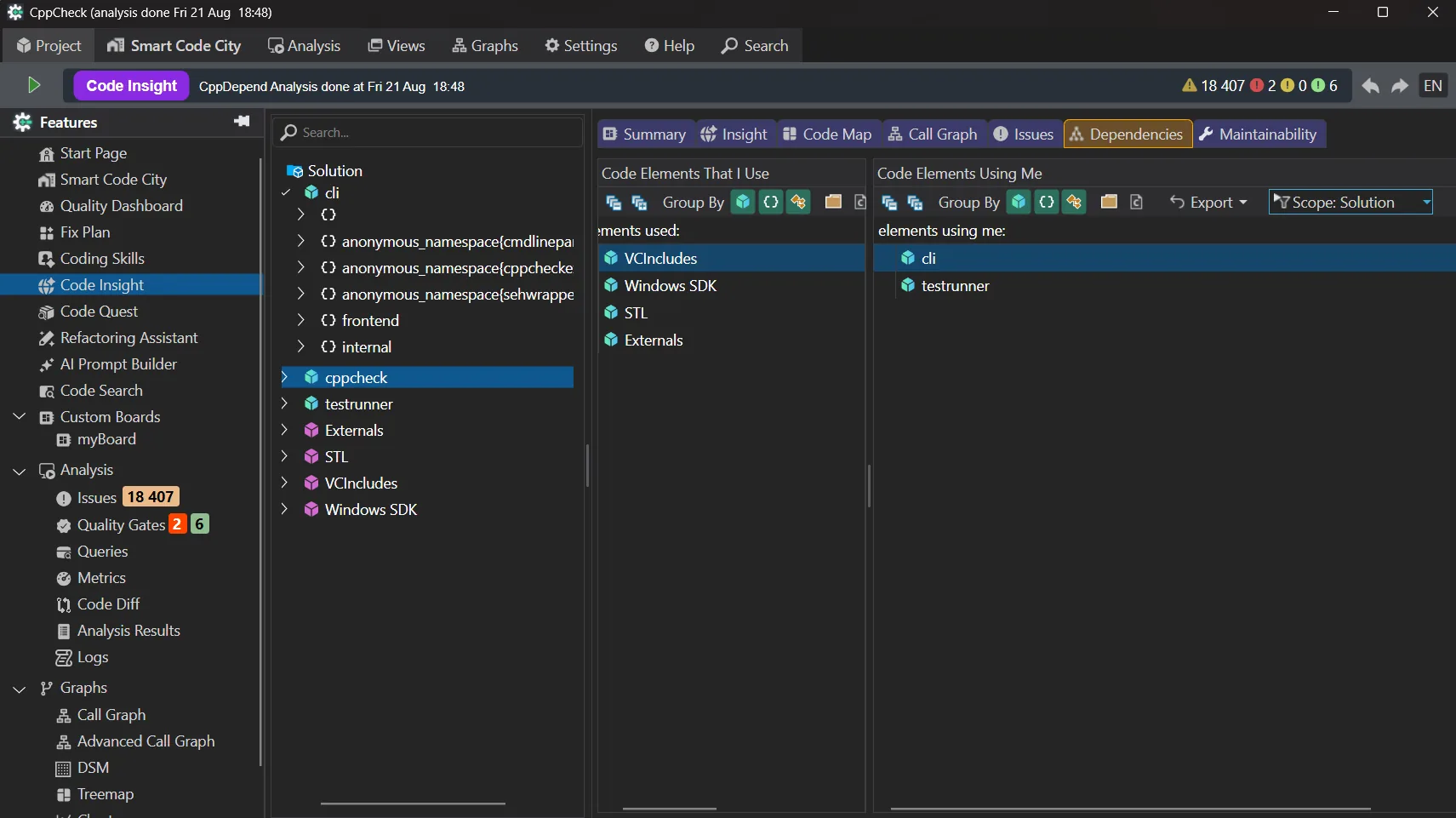 Code Insight Dependencies Tab