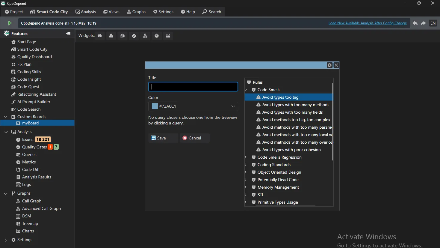 Add a rule widget from the rules tree