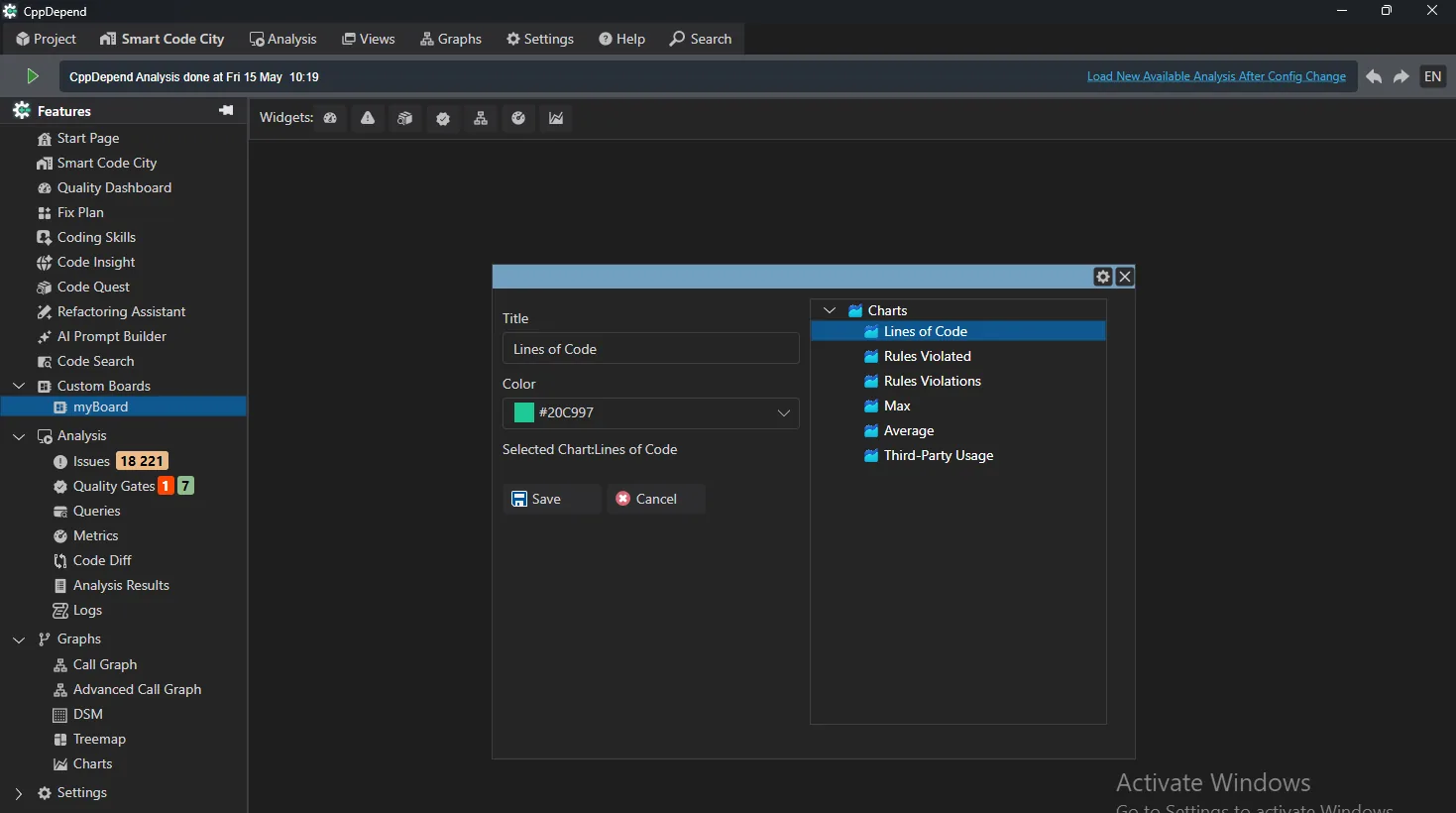 Add a trend chart: lines of code, rules violated, coverage