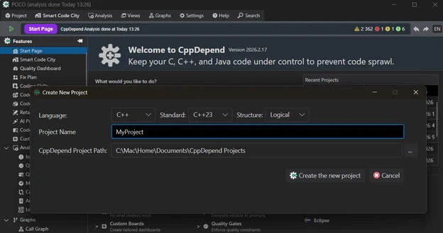 Create New CppDepend Project