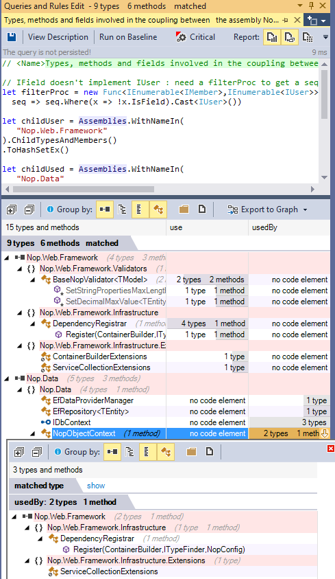 Code Query Generated to Obtain Classes Involved in the Coupling between 2 Projects