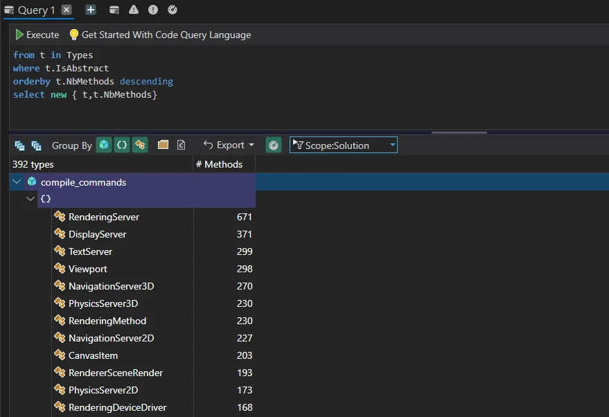 Godot abstract server interfaces with more than 100 virtual methods
